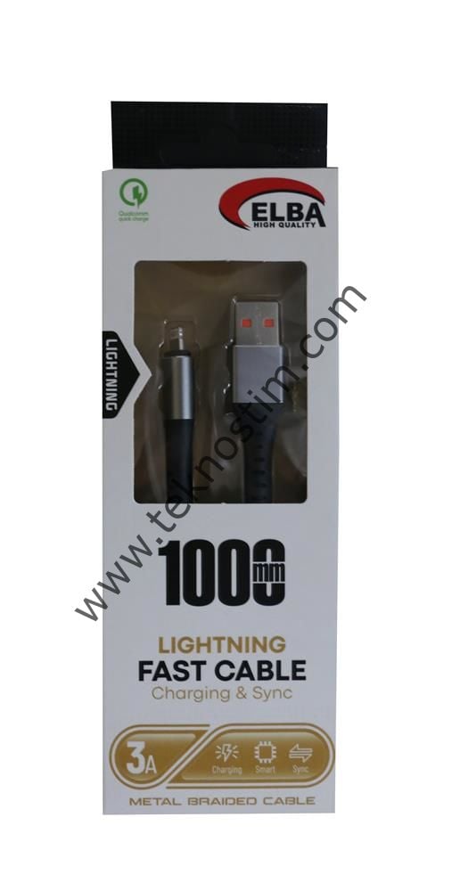 Elba Elb35-IOS 1Mt  iPhone Lightning 3A Hızlı Şarj Hasırlı Şarj Kablosu
