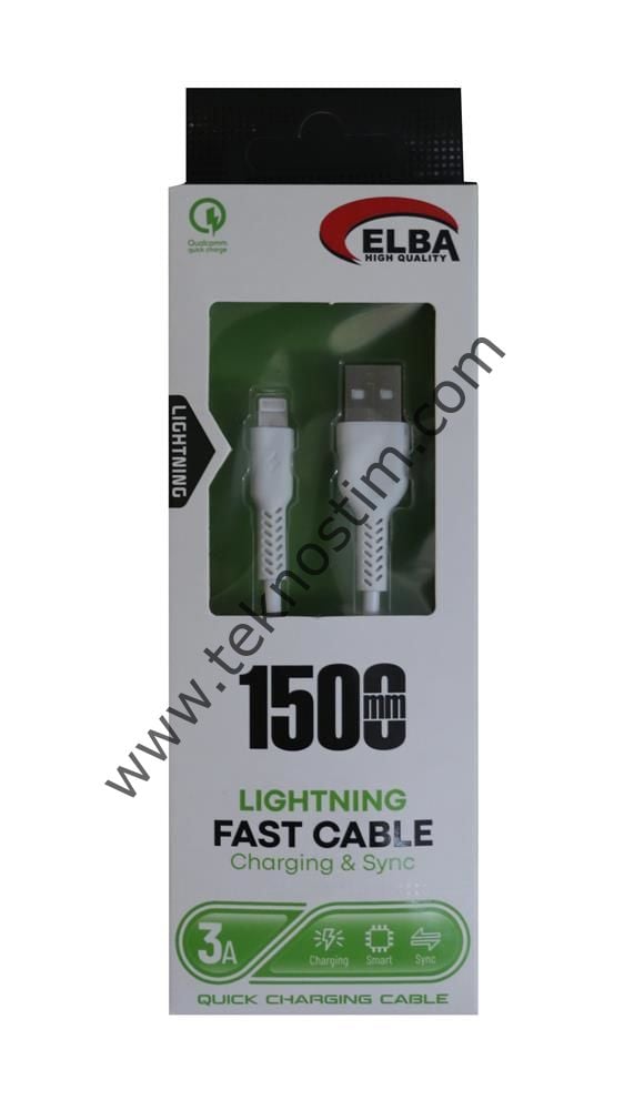 Elba Elb38-L1 1,5Mt  iPhone Lightning Beyaz 3A Hızlı Şarj Kablosu