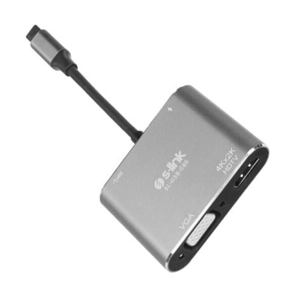 S-link SL-USB-C85 4 in 1 Type C to, PD+HDMI+VGA+USB3.0 Çevirici Hub Adaptör