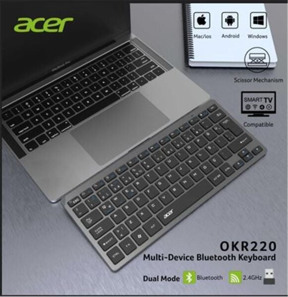 Acer OKR220 Siyah MultiDevice Dual Mode 2.4GHZ Bluetooth Klavye (Smart Tv)(Android)