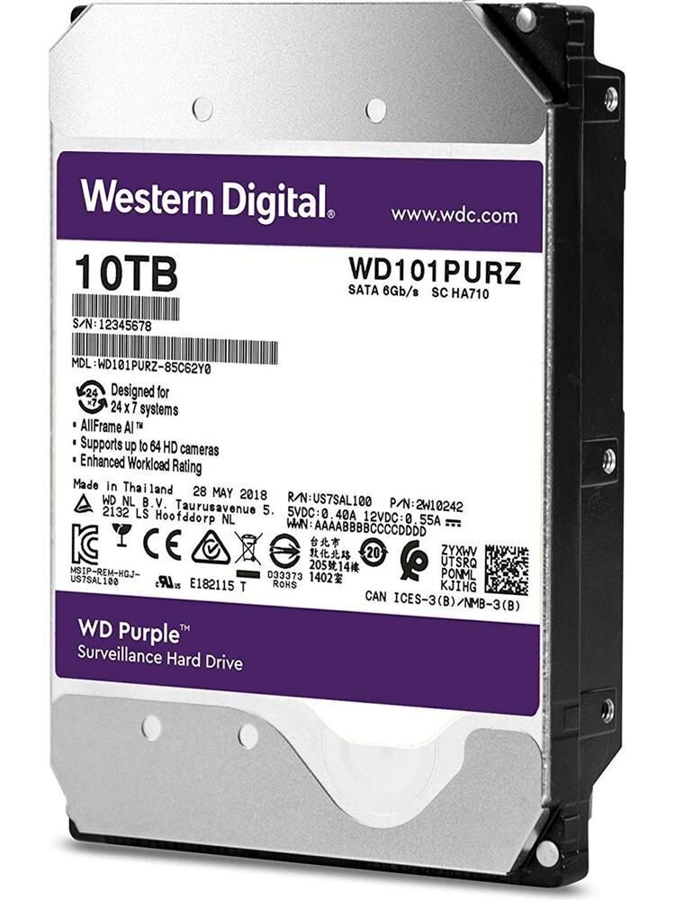 Wd 10TB Purple 7200RPM 256mb 7-24 3.5'' WD101PURZ PC&DVR Harddisk (İthalat)