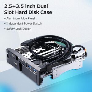 Oem 5,25'' Dahili Çift Yuvalı Sabit Disk Kutusu 2,5+3,5 inç SATA HDD-SSD Muhafaza Aletsiz Tasarım