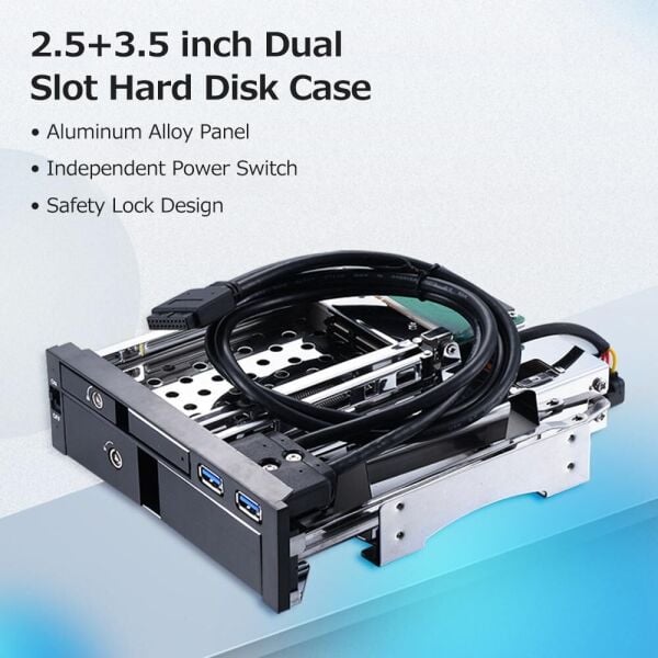 Oem 5,25'' Dahili Çift Yuvalı Sabit Disk Kutusu 2,5+3,5 inç SATA HDD-SSD Muhafaza Aletsiz Tasarım