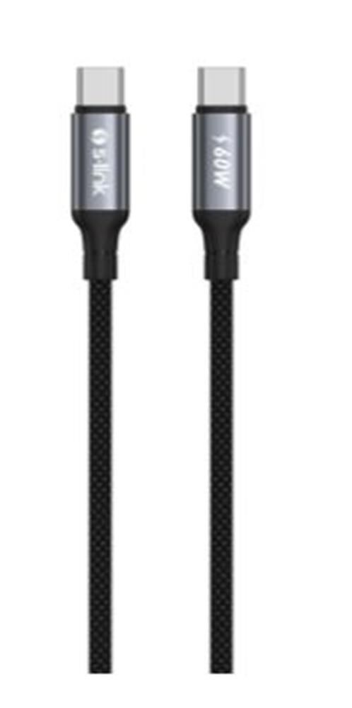 S-link Armor CC-01 60W 1.2m Type-C to Type-C PD Örgülü Metal Başlıklı Siyah Hızlı Şarj Kablosu