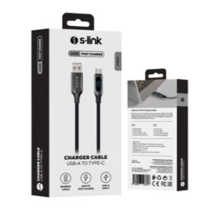 S-link Armor LED UC-066 66W 1m USB to Type-C PD Örgülü LED Başlıklı Siyah Hızlı Şarj Kablosu