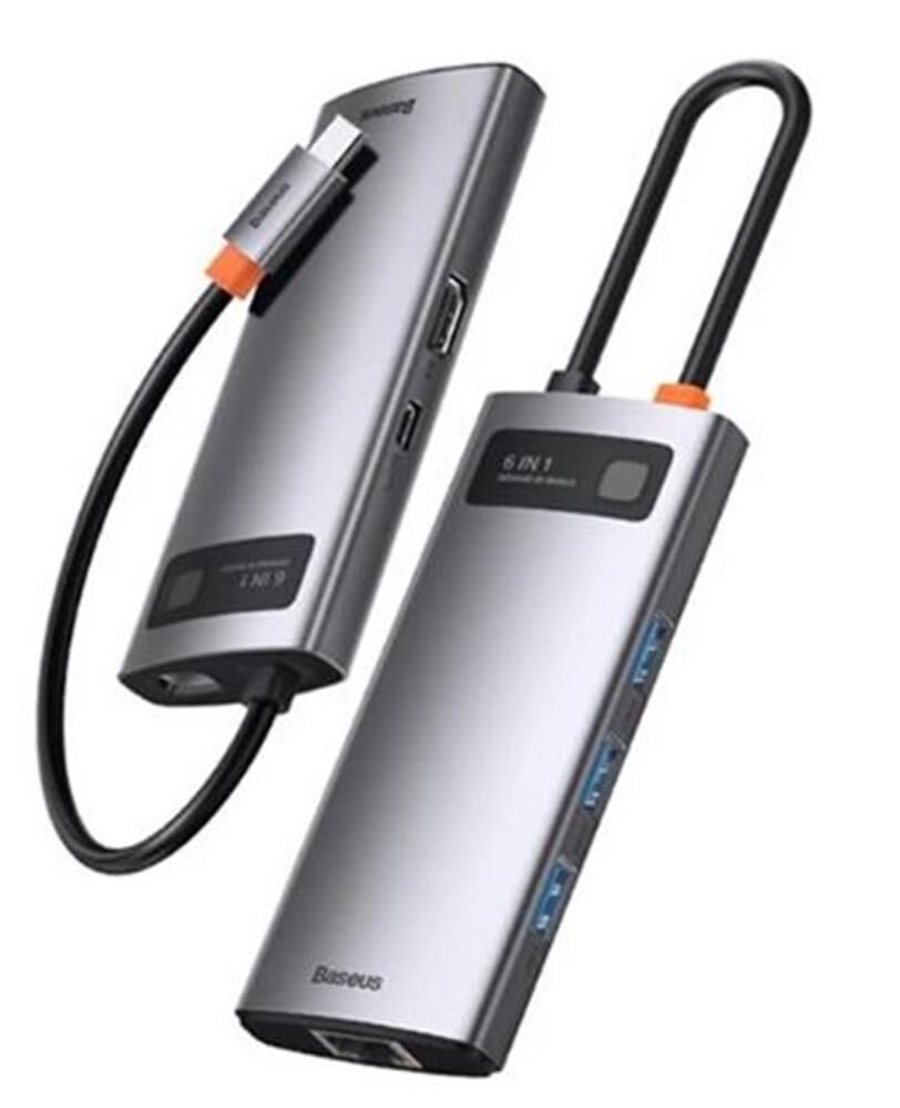 Baseus Metal Gleam 6 Port Type-C HUB-Gri (WKWG080013)