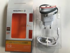 Megatech Beyaz  2.4A ( Ev Şarj + Micro Kablo+Typ-c+Iphone ) 3in1 Şarj Aleti