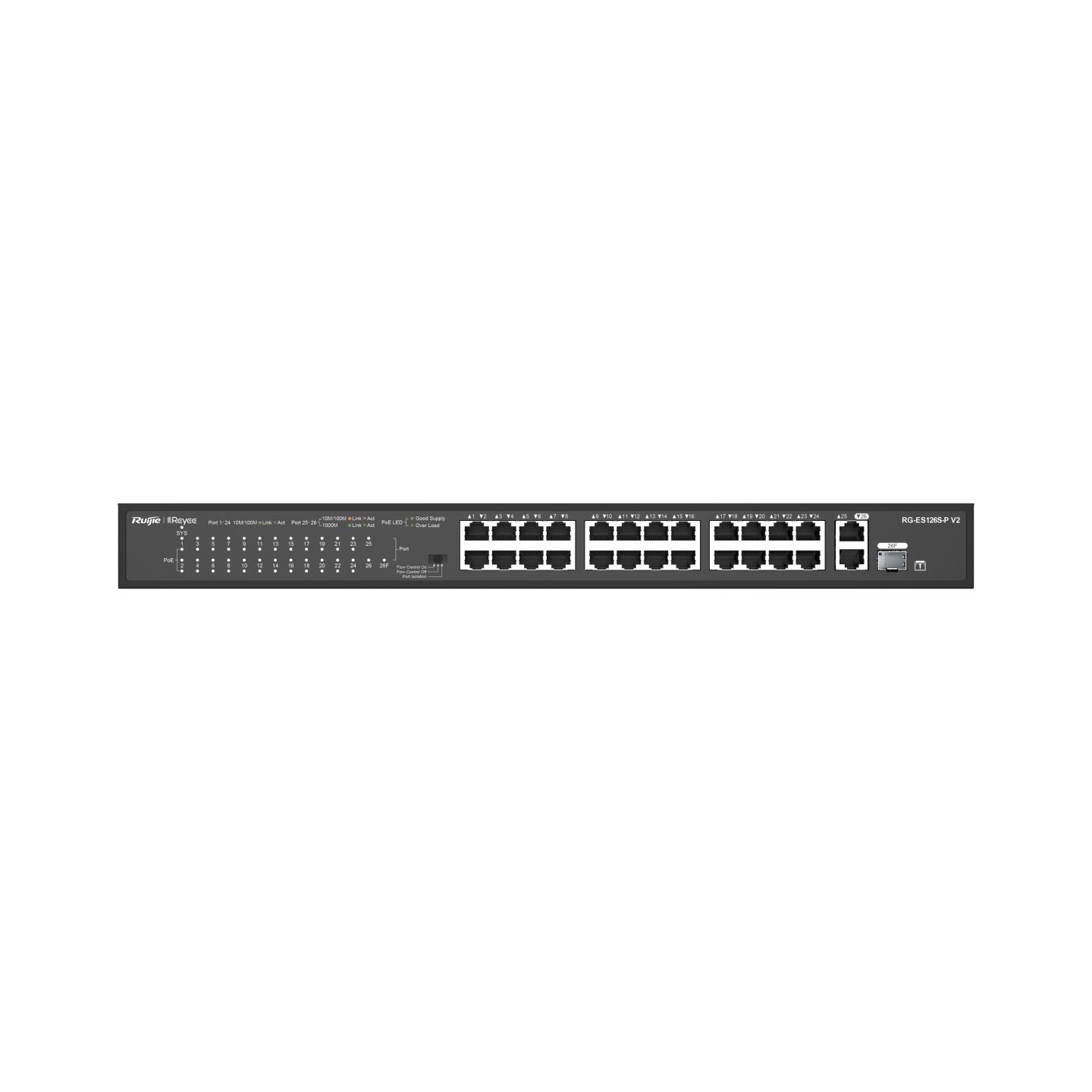 Ruijie-Reyee RG-ES126S-LP 24 Port Poe+ 10-100 Mbps + 2 Port 10-100-1000 Mbps Uplink Switch