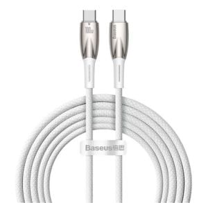 Baseus Glimmer Series Beyaz CADH000802 2Mt 100W PD Type-C To Type-C Şarj Kablosu Örgülü