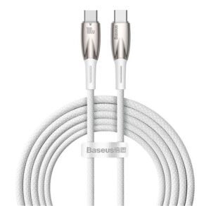 Baseus Glimmer Series Beyaz CADH000802 2Mt 100W PD Type-C To Type-C Şarj Kablosu Örgülü