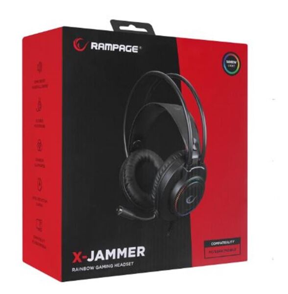 Rampage RM-K27 X-JAMMER Rainbow Ledli PC USB 3.5M PS4-XBOX-Mobile Gaming Oyuncu Mikrofonlu Kulaklık