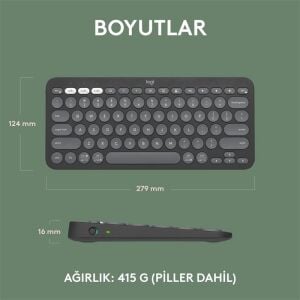 LOGITECH K380S PEBBLE KEYS 2 ÇOKLU CİHAZ ÖZELLİKLİ BLUETOOTH TÜRKÇE Q KLAVYE GRİ 920-011859