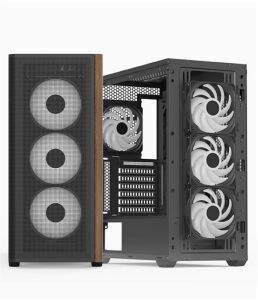 Aerocool AE  D501A BK 4x12cm A-RGB Fanlı, Ahşap Ön Panel Temp Cam Yan ve Mesh Ön Panel,USB Type-C