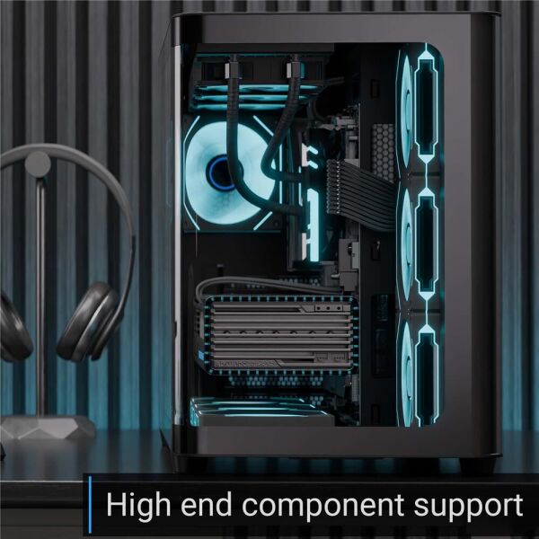 Aerocool AE P500C BK 4x12cm Mirror A-RGB Fanlı, Panoramik Tempered Panel, ATX