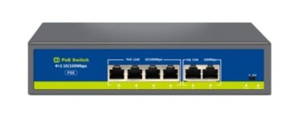 Nova NVC-HIF0420FBL-C 4 Port Poe+ 10-100 Mbps 2 Port 10-100 Mbps Uplink Switch 65W