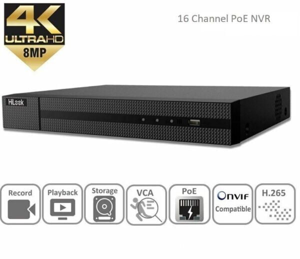 HILOOK NVR-216MH-C/16P 16 KANAL 16 PORT POE 8MP 4K 2XHDD NVR KAYIT CİHAZI