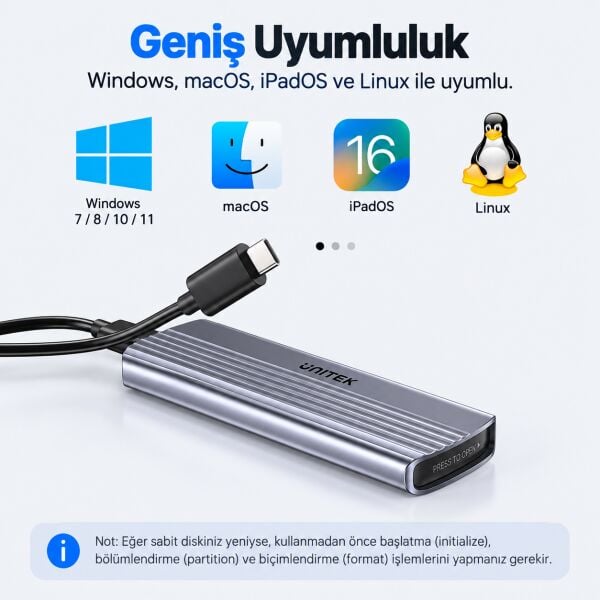 UNITEK M.2 PCIe NVME USB-C SSD KUTUSU (S1241B01)