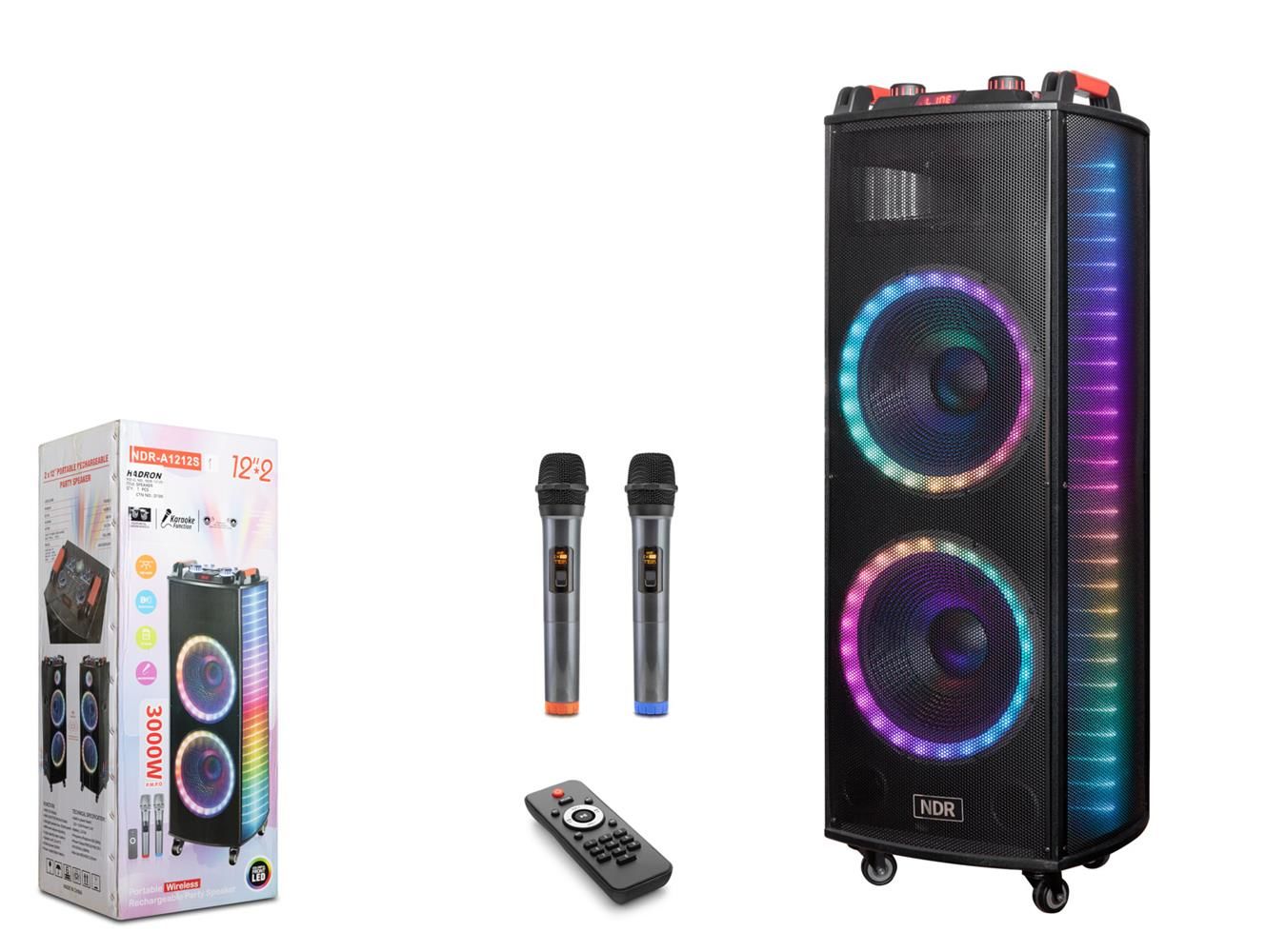 Nodar NDR1212S 12'' Bluetooth Speaker Mikrofonlu Uzaktan Kumandalı 2x12'' 400-330-1090MM