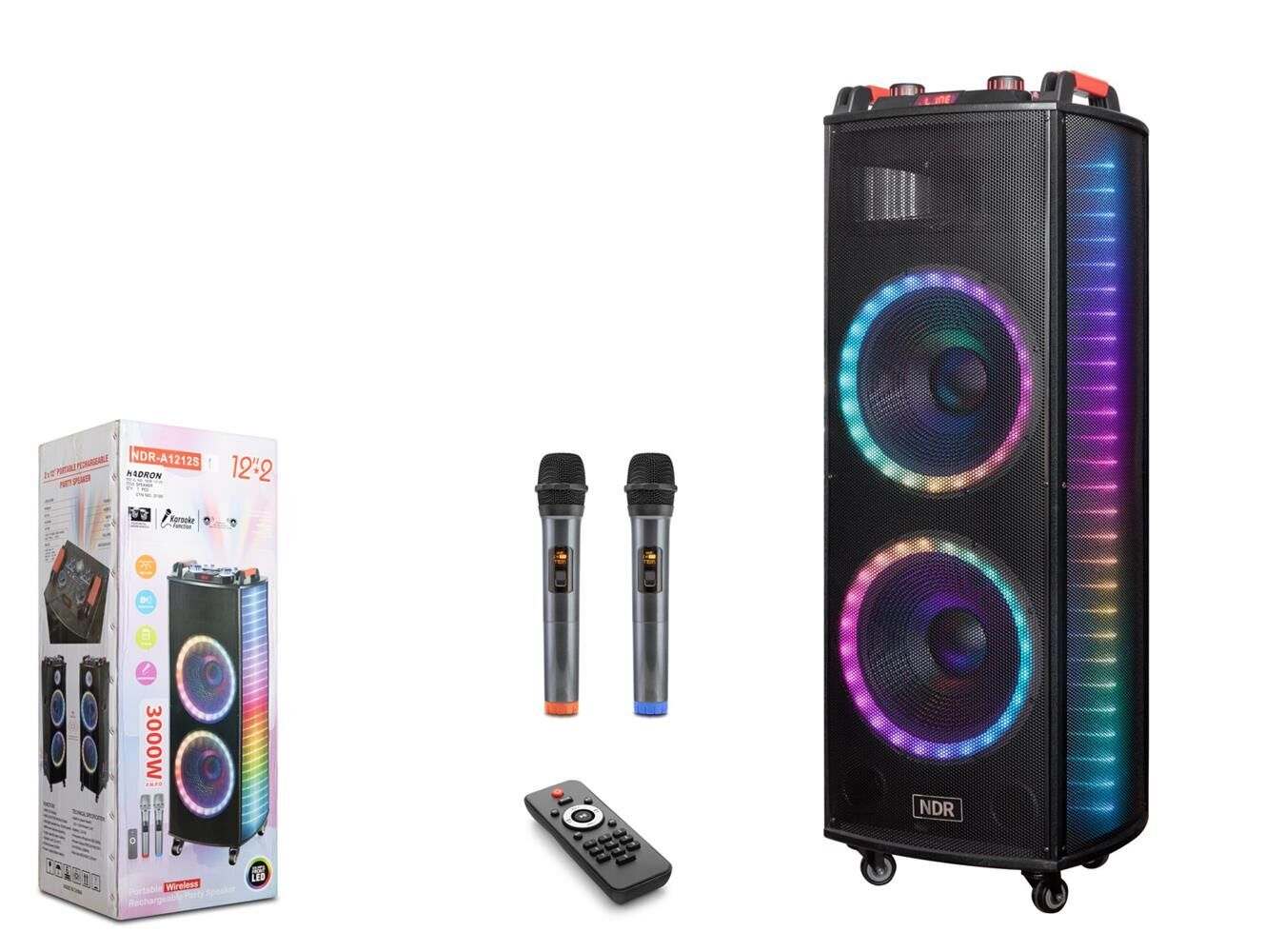 Nodar NDR1212S 12'' Bluetooth Speaker Mikrofonlu Uzaktan Kumandalı 2x12'' 400-330-1090MM
