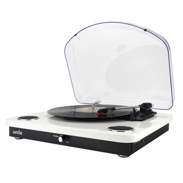UMİE Bemol Beyaz Piano Kaplama 10W BT İN, BT OUT, RCA, USB Özellikli Nostaljik Pikap