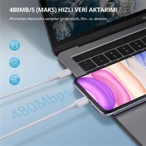 UGREEN TYPE-C TO LIGHTNING 3A PD MFİ SERTİFİKALI HIZLI ŞARJ KABLOSU (10493) 1 MT BEYAZ