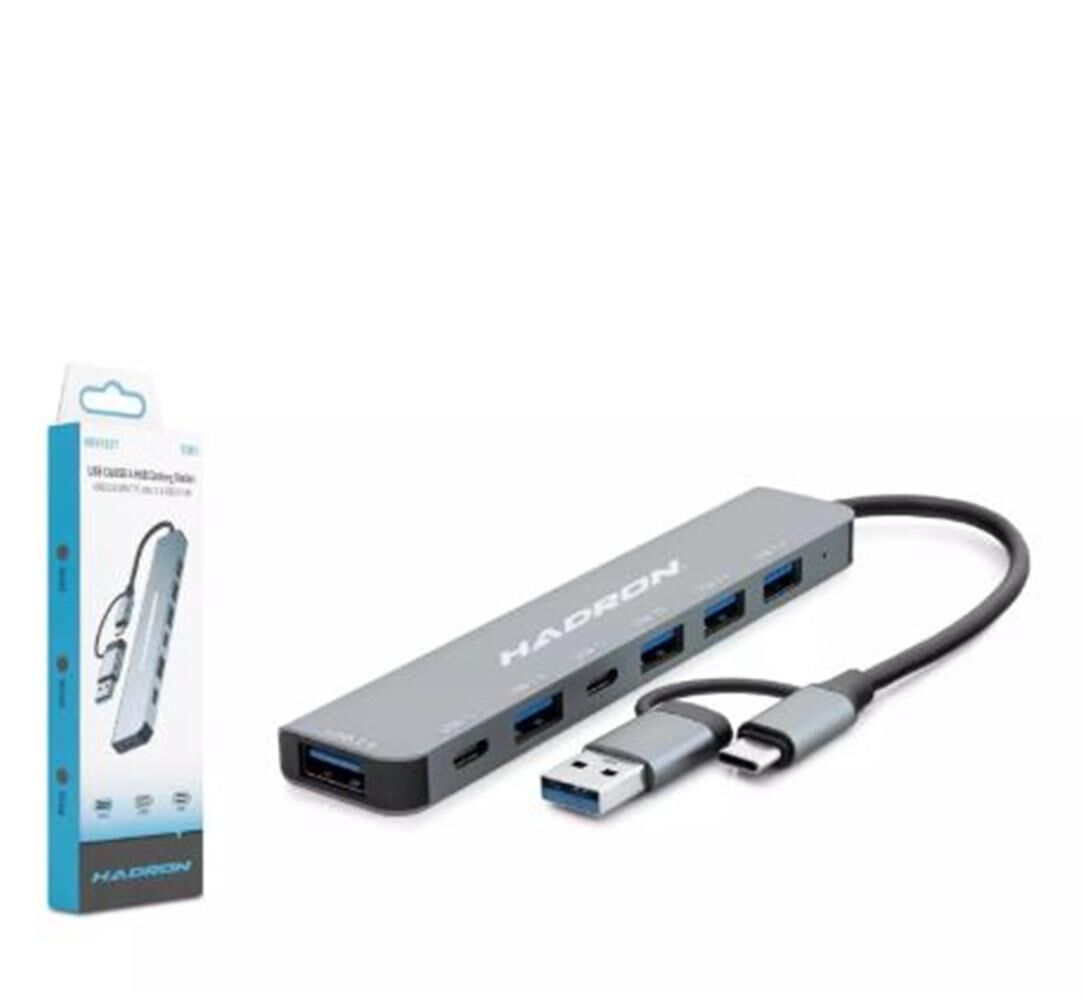 Hadron Hdx7827 Type-C Hub 2-Type-C + 4-Usb3.0 + 7In1 Gri