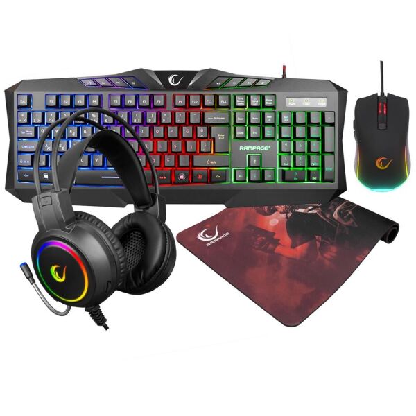 Rampage KM-404 ARGENTI Rainbow Aydınlatmalı USB Gaming Combo Q Klavye + Kulaklık + Mouse + Mousepad