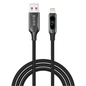 S-link Armor LED UL-012 12W 1m USB to Lightning PD Örgülü LED Başlıklı Siyah Hızlı Şarj Kablosu