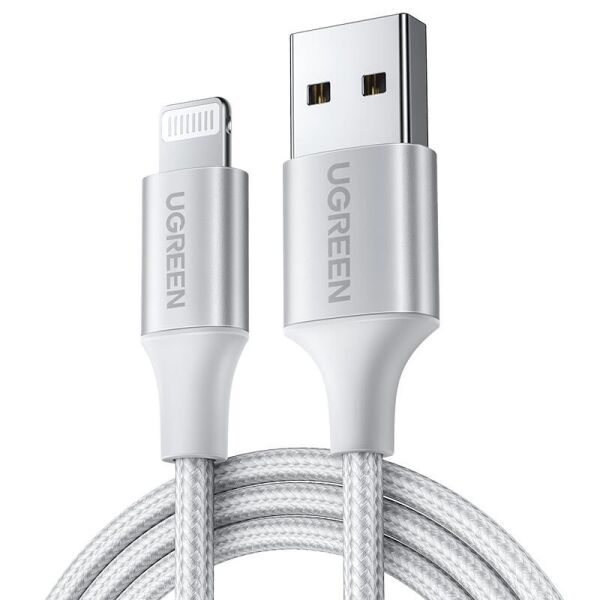 UGREEN LIGHTNING TO USB-A ÖRGÜLÜ MFİ SERTİFİKALI İPHONE HIZLI ŞARJ KABLOSU 2 METRE GÜMÜŞ 60163