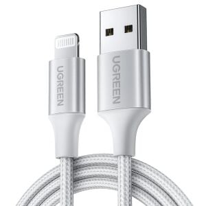 UGREEN LIGHTNING TO USB-A ÖRGÜLÜ MFİ SERTİFİKALI İPHONE HIZLI ŞARJ KABLOSU 2 METRE GÜMÜŞ 60163