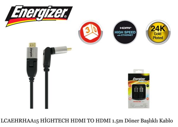 Energizer LCAEHRHAA15 HİGHTECH HDMI TO HDMI 1.5m Döner Başlıklı Kablo