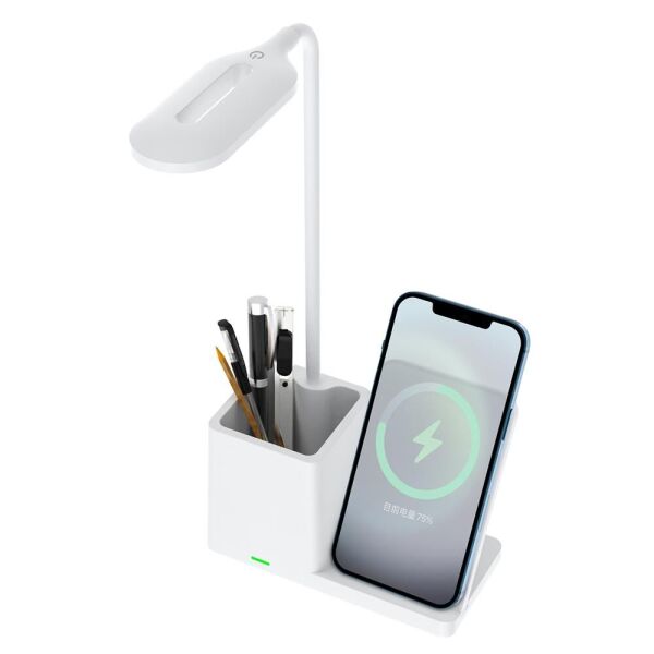 S-link SL-M9054 Siyah TypeC 10W Kablosuz Şarj Cihazı Kalemlikli Masa Lambası