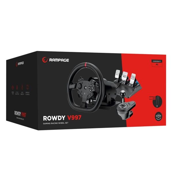 Rampage ROWDY V997 ONLY PC 3 Pedallı - El ve Sıralı Vitesli Gaming Oyuncu Direksiyonu
