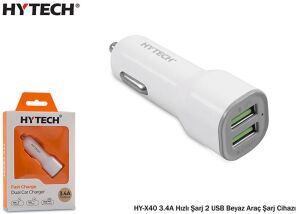 Hytech HY-X40 3.4A Hızlı Şarj 2 USB Beyaz Araç Şar