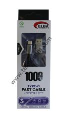 Elba Elb34-Typ Type-c 1mt 3A Hızlı Şarj Hasırlı Siyah Kablo