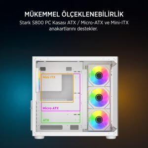 James Donkey Stark S800 4xARGB Temperli Cam ATX Beyaz Gaming (Oyuncu) Kasa