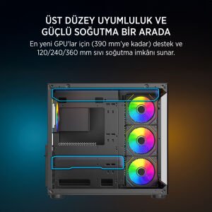 James Donkey Stark S800 4xARGB Temperli Cam ATX Siyah Gaming (Oyuncu) Kasa