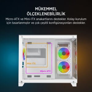James Donkey Stark S700 3xARGB Temperli Cam mATX Beyaz Gaming (Oyuncu) Kasa