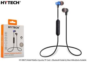 Hytech HY-XBK75 Mobil Telefon Uyumlu TF Card + Bluetooth Kulalk İçi Mavi Mikrofonlu Kulaklık