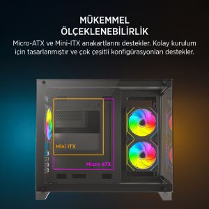 James Donkey Stark S700 3xARGB Temperli Cam 650W 80+ Bronze mATX Siyah Gaming (Oyuncu) Kasa