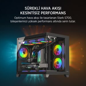 James Donkey Stark S700 3xARGB Temperli Cam 650W 80+ Bronze mATX Siyah Gaming (Oyuncu) Kasa