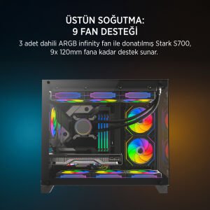 James Donkey Stark S700 3xARGB Temperli Cam 650W 80+ Bronze mATX Siyah Gaming (Oyuncu) Kasa