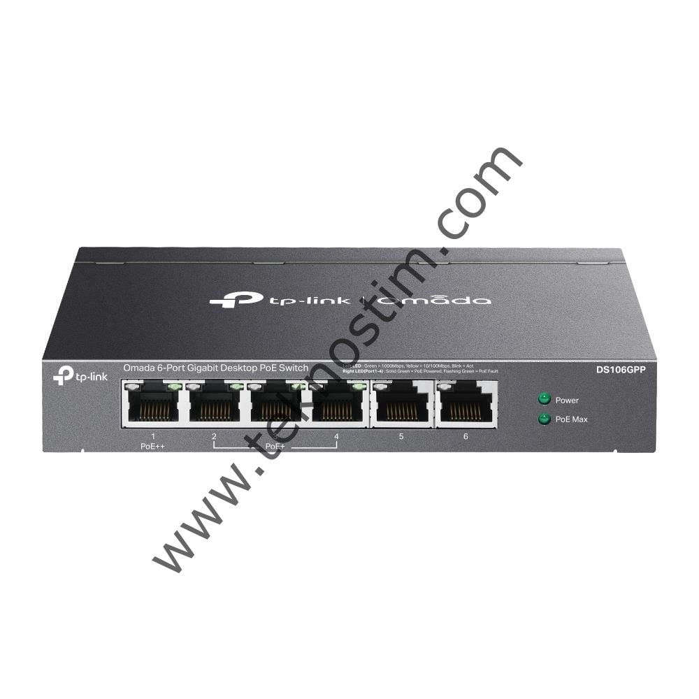Omada Tp-Link DS106GPP 4 Port 10-100-1000 Poe+ Switch 2 Port Uplink Çelik Kasa Rack Mount