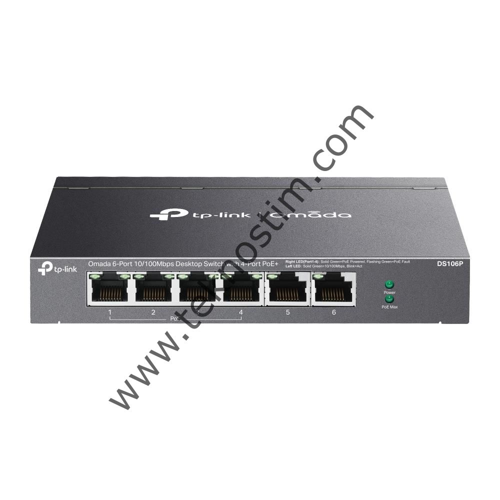 Omada Tp-Link DS106P 4 Port 10-100 Poe+ 2 Port 10-100 Mbps Uplink Switch Çelik Kasa Rack Mount