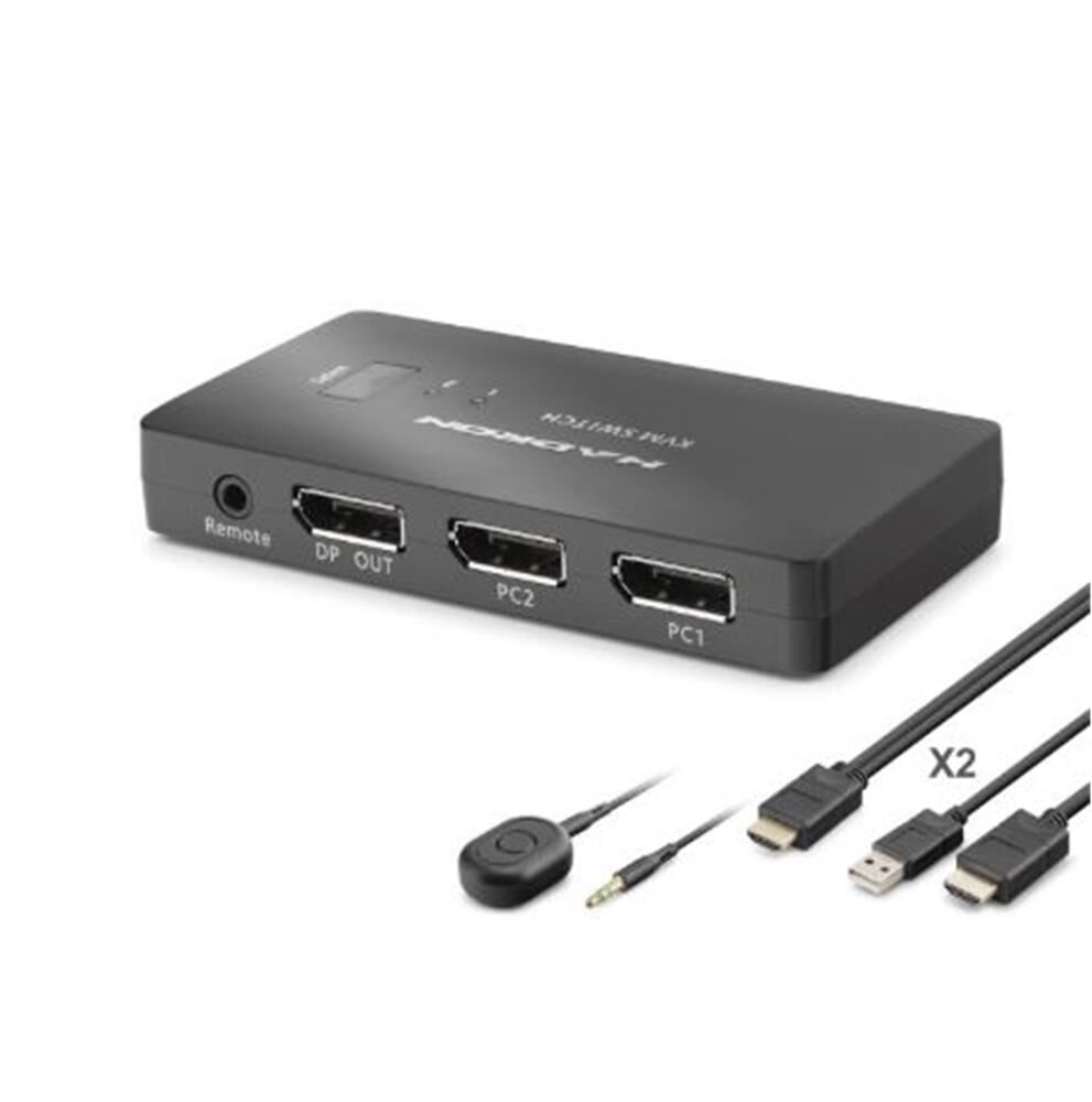 HADRON HDX1426 DisplayPort KVM Switch 2 Console USB Port 2 DisplayPort Siyah