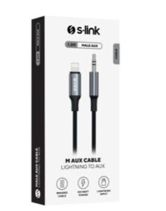 S-link Armor ML-01 1.2m Lightning to M AUX Örgülü Metal Başlıklı Siyah Ses Kablosu