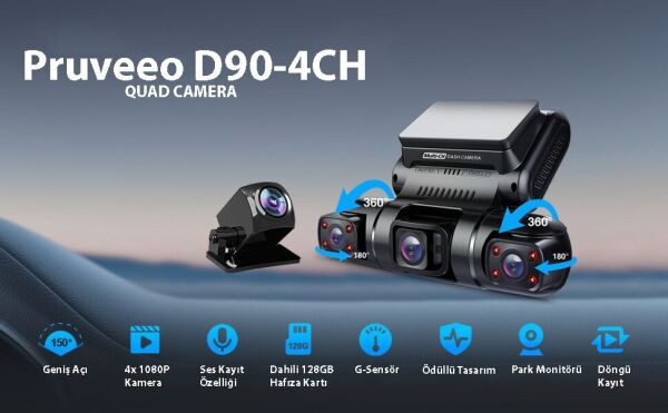 PRUVEEO D90-4CH FHD WI-FI GPS + 128GB SD KART KAME