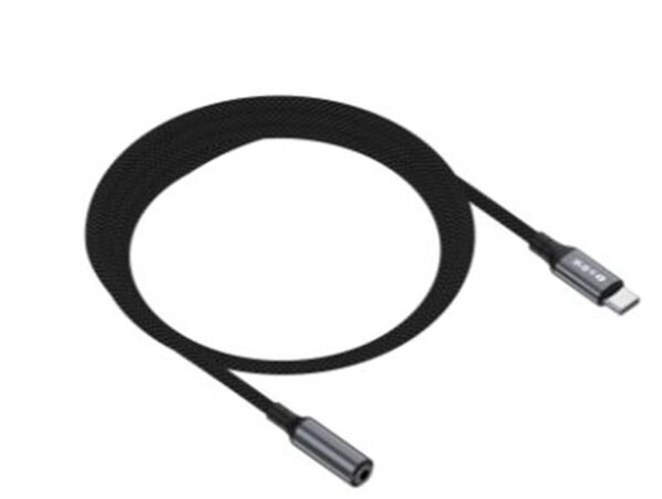 S-link Armor FC-01 15cm Type-C to F AUX Örgülü Metal Başlıklı Siyah Ses Kablosu