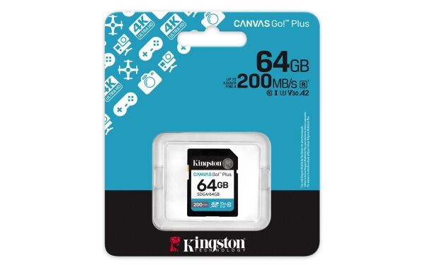 Kingston SDG4-64GB 64GB SDXC Canvas Go Plus Gen4 200MB-s C10 UHS-I U3 V30 Hafıza Kartı