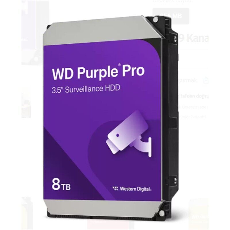8 TB WD 3.5 PURPLE PRO SATA3 7200RPM 256MB 7/24 GUVENLIK WD8002PURP (3 YIL RESMI DIST GARANTILI)